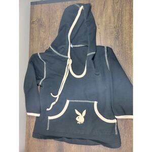 Playboy Long Sleeve croptop pullover Hoodie Size small cotton/polyester black